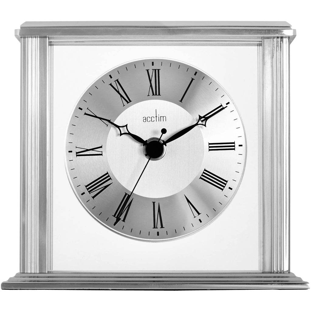 Acctim Hamilton Mantel Clock – Silver Polished Metal with Roman Numerals