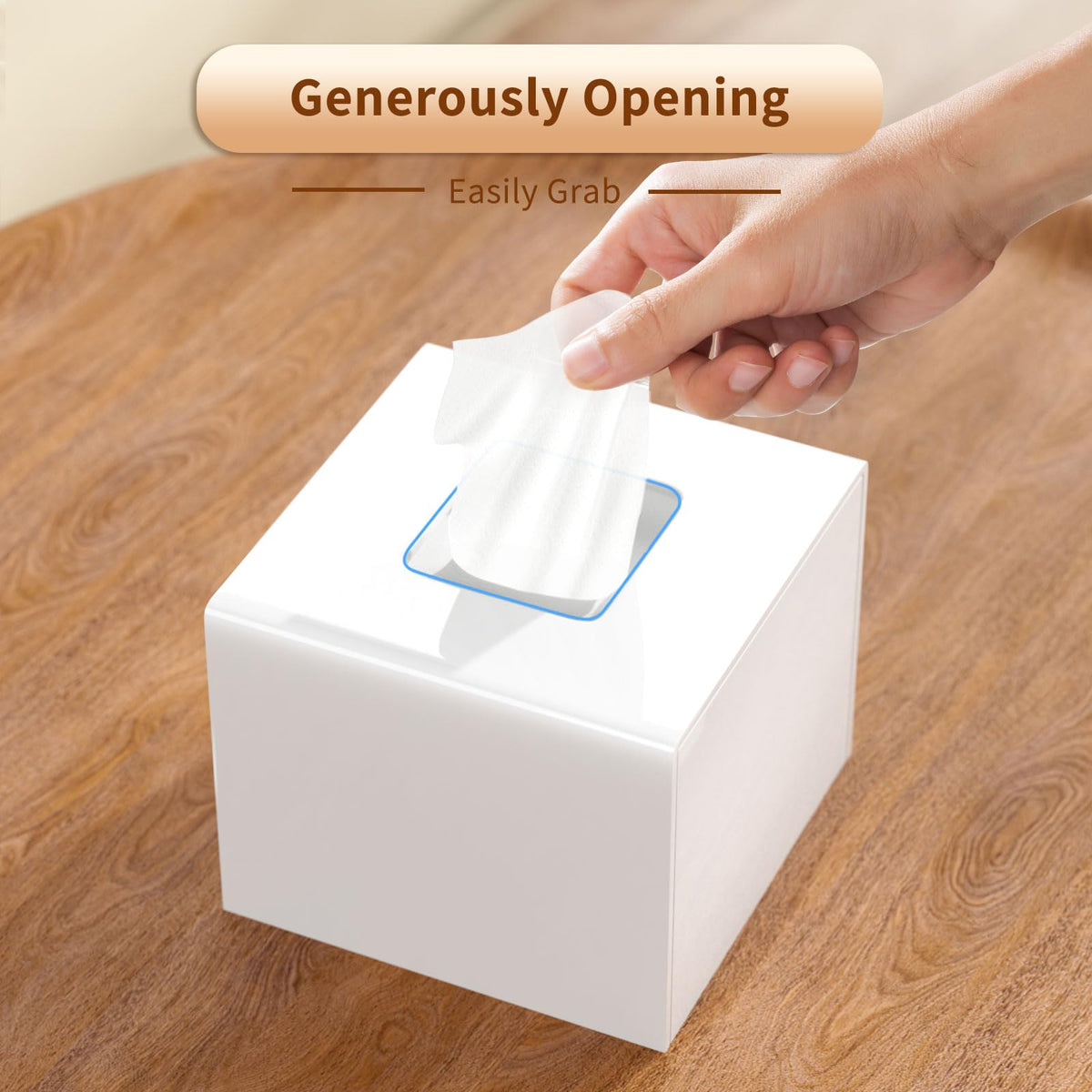 AITEE Acrylic Tissue Box Cover: White Square Tissue Holder Napkin Dispenser for Home Bathroom Kitchen Bedroom Office Coffee Table Restaurant - image 4