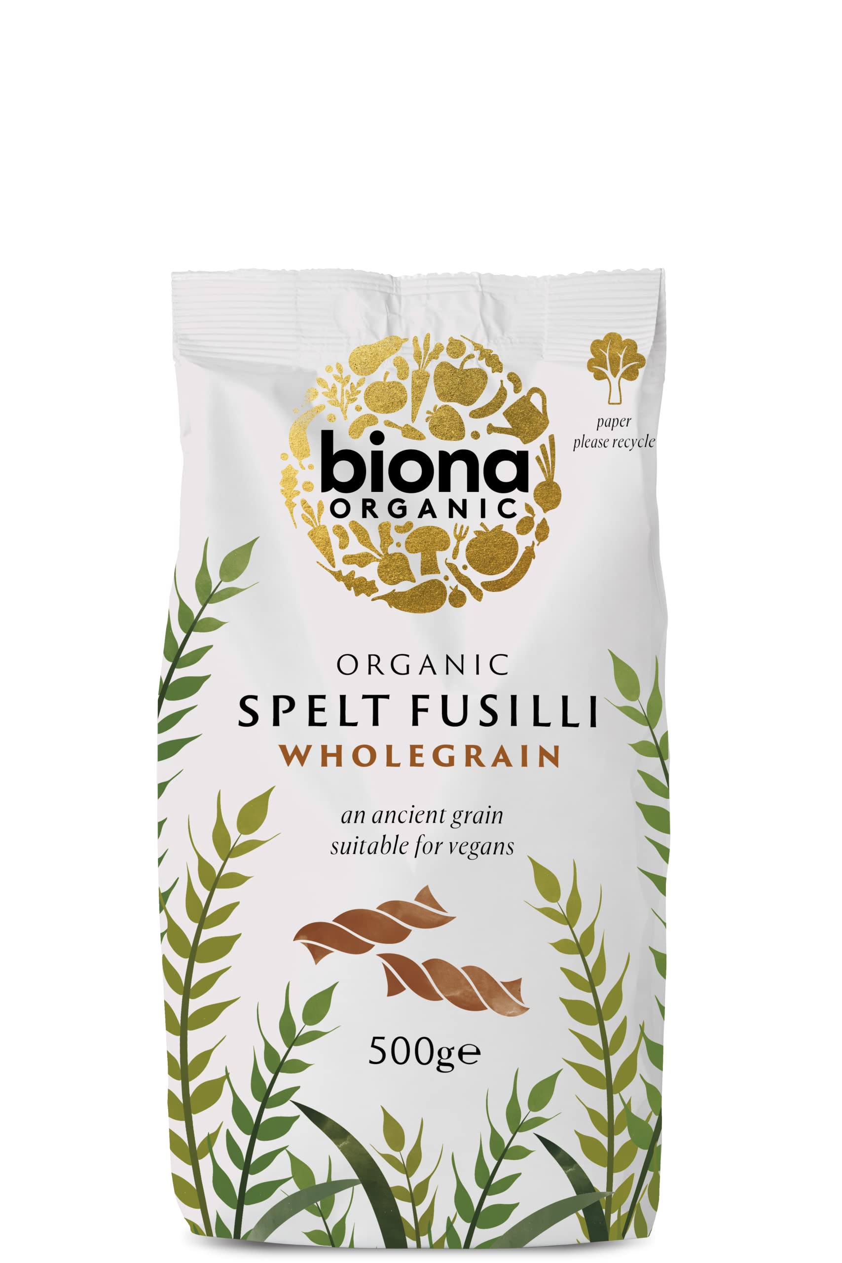 Biona Organic Wholewheat Spelt Fusilli Pasta - 500g (Pack of 5)