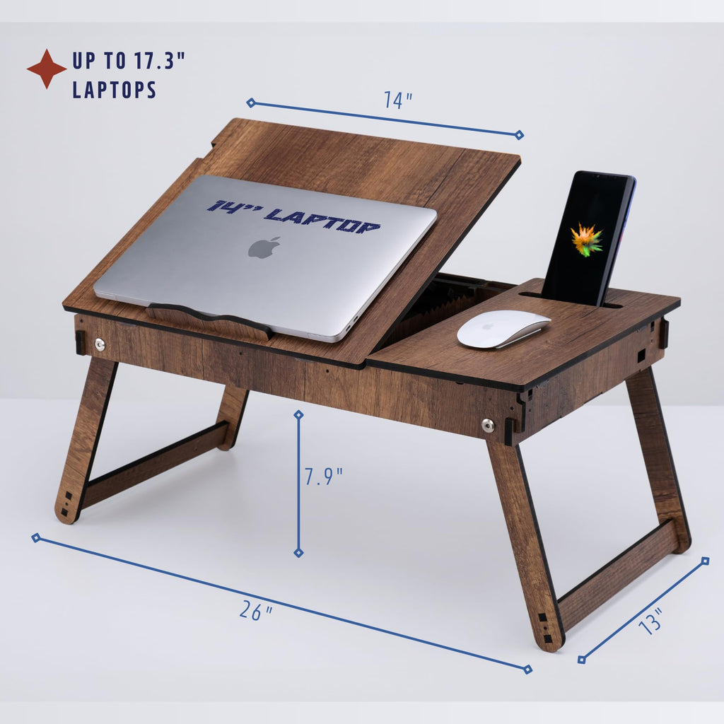 Vigowood Laptop Stand for Bed – Adjustable Ergonomic Wood Lap Desk