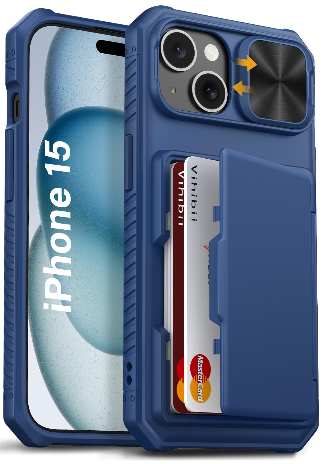 Vihibii iPhone 15/14/13 Wallet Case with Card Holder & Camera Cover