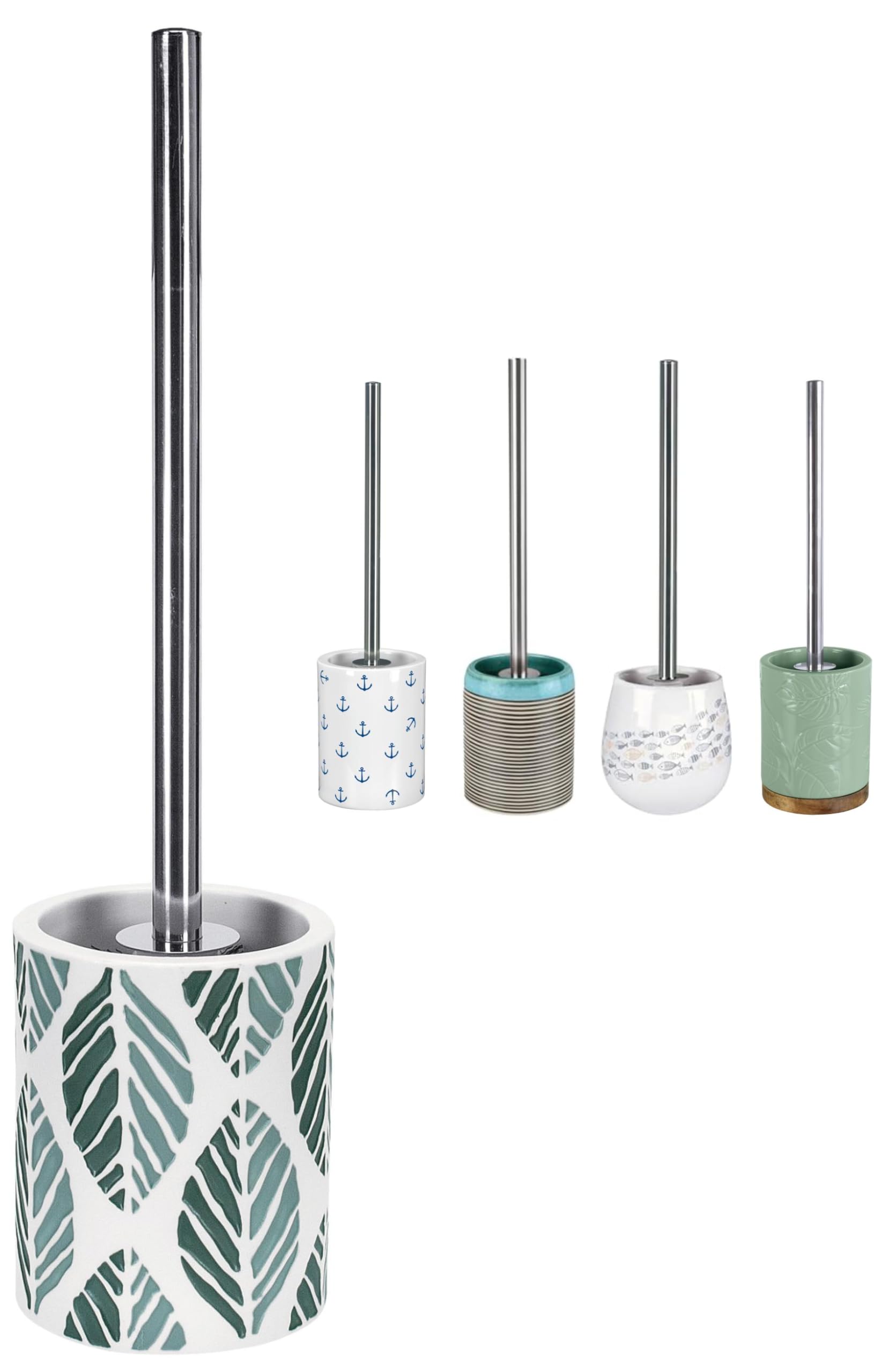 KW Luxury Stoneware Toilet Brush Holder – Tropical Green Leaf Pattern
