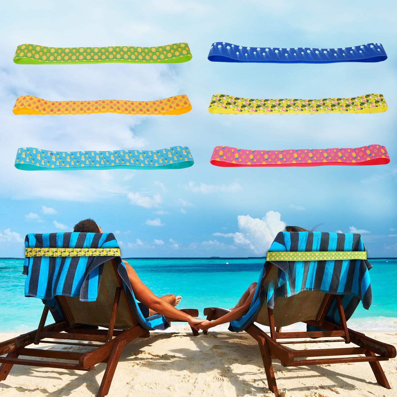 Kaket Elastic Beach Chair Bands – 6PC Rubber Towel Holder for Cruise