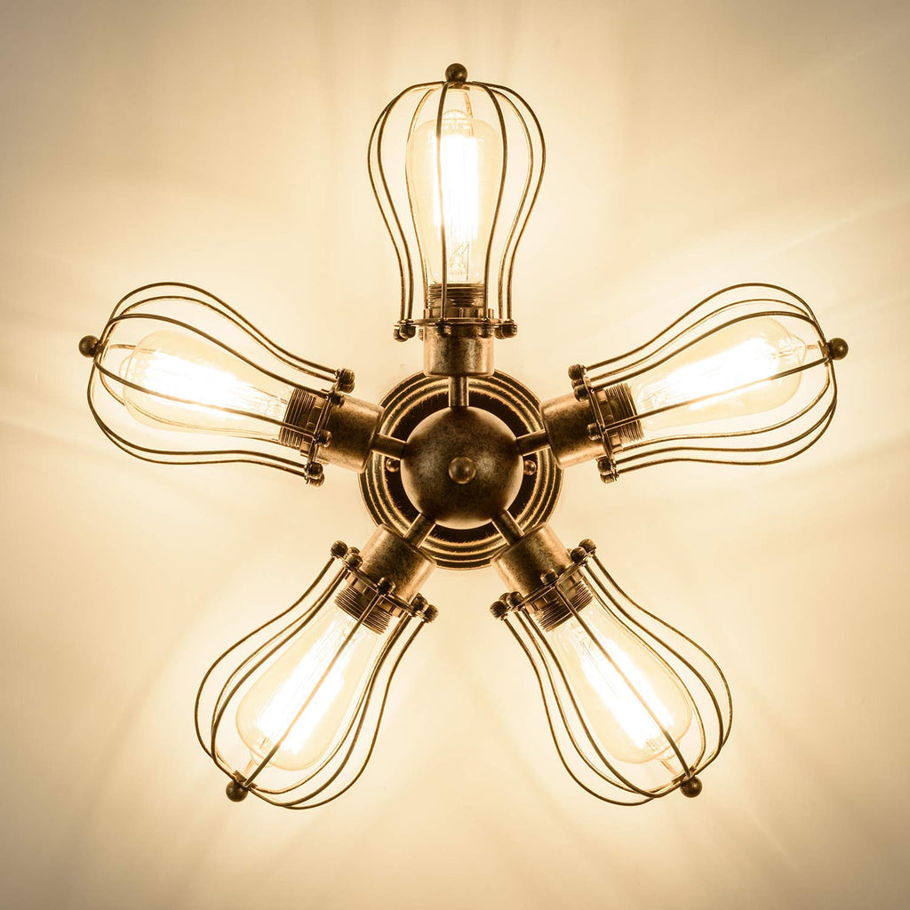 GLADFRESIT Industrial 5-Light Metal Cage Ceiling Light – Semi-Flush Mount