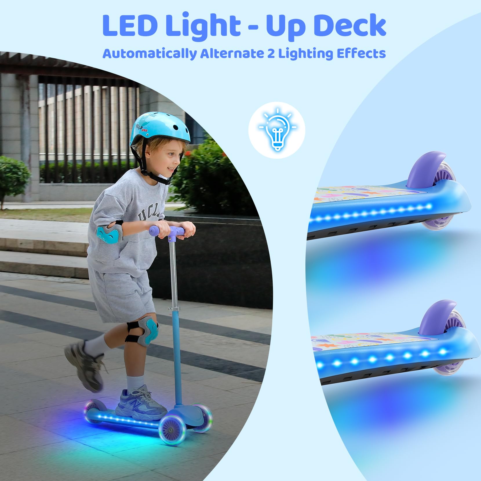 Tonbux 3 Wheel Kids Scooter – Light Up Folding Tri Scooter for Ages 3+ (Blue)
