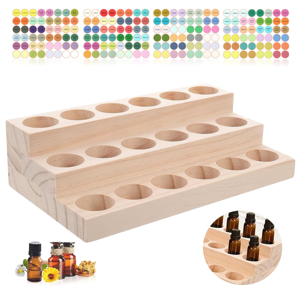 Honicemar 3-Tier Wooden Essential Oil Holder Aromatherapy Organizer Essential Oil Bottles Display Rack & Storage Stand Holder, 18 - Hole - image 1