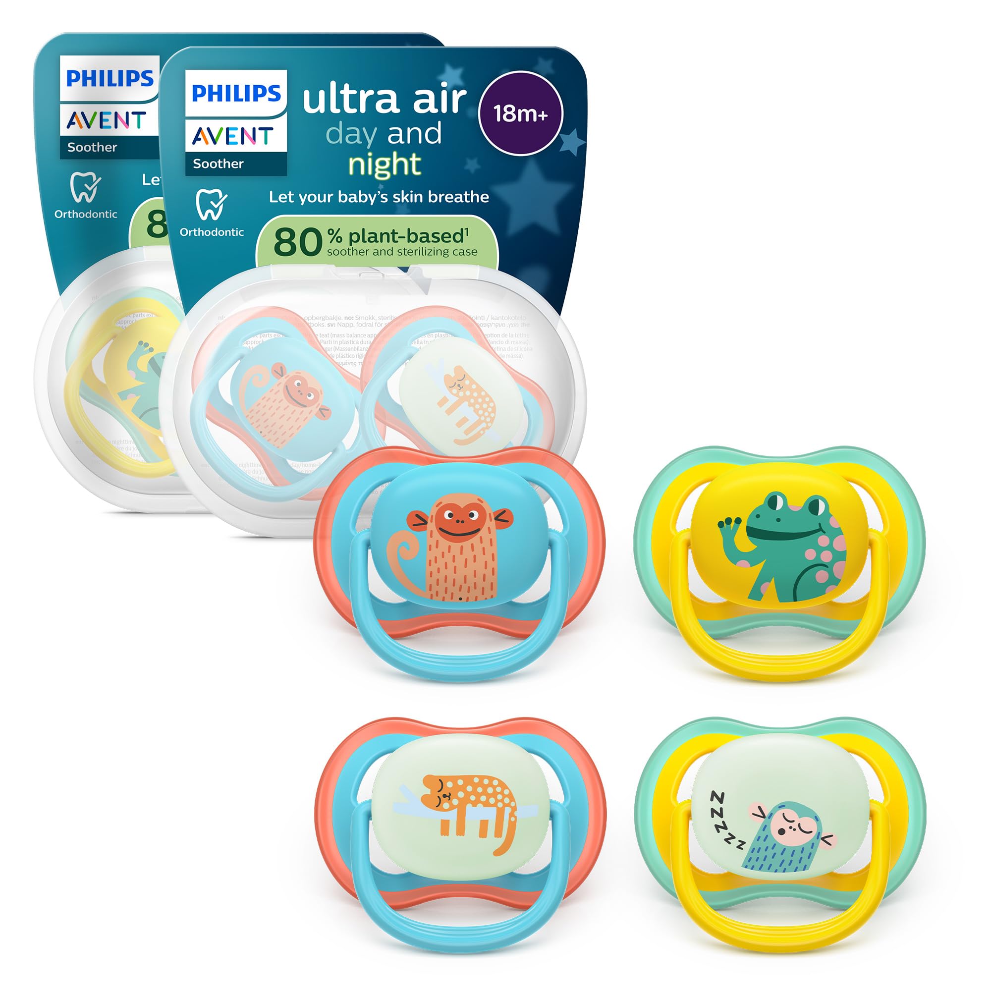 Philips Avent Ultra Air Orthodontic Soothers | Glow-in-the-Dark, 18m+, 2pk
