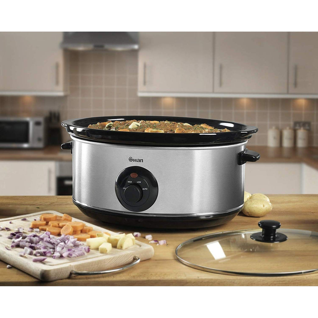 Swan Slow Cooker | 6.5L Large Capacity Kitchen Appliance - Silver