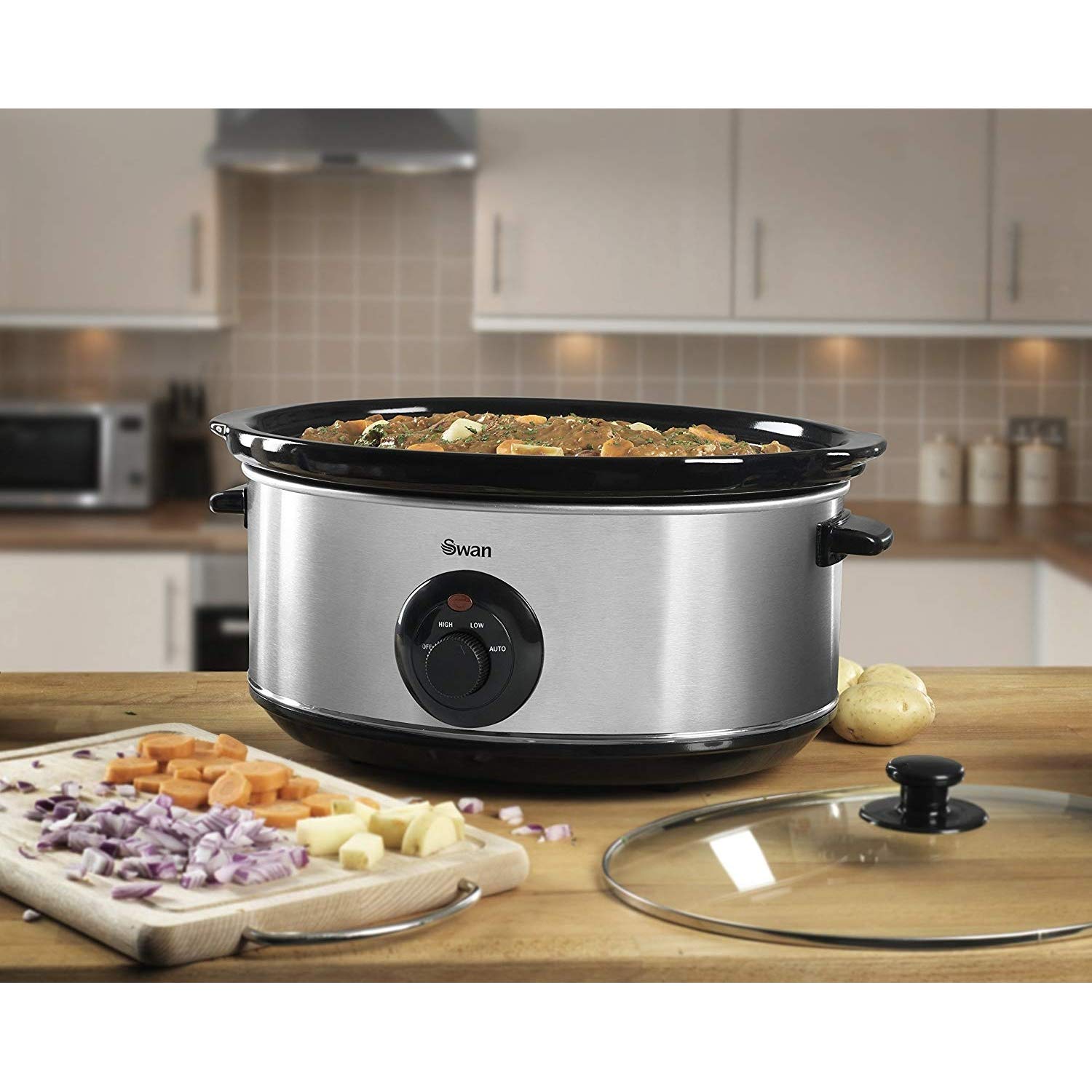 Swan Slow Cooker | 6.5L Large Capacity Kitchen Appliance - Silver