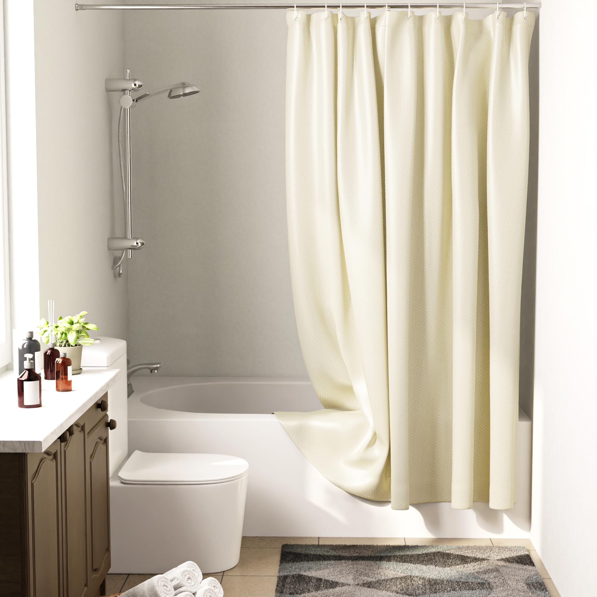 Encasa XO Luxury Jacquard Shower Curtain – Cream 72x72 Waterproof Fabric