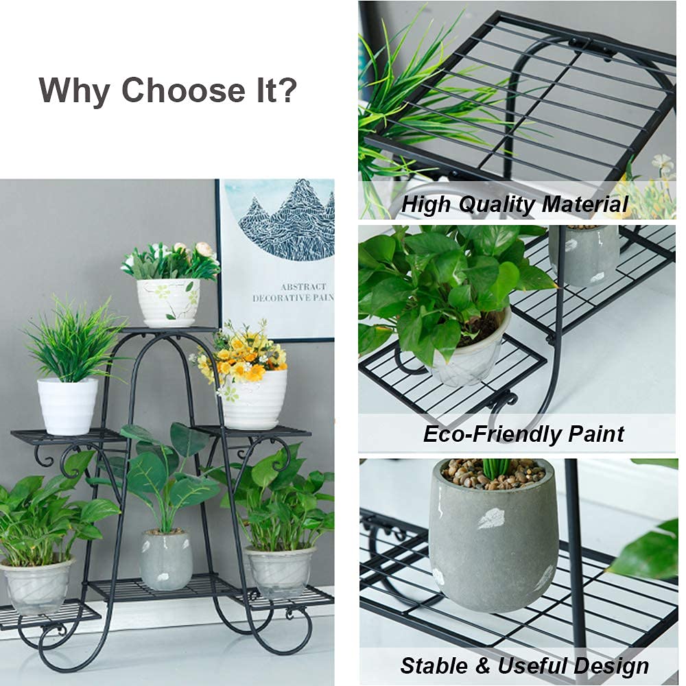 CarolynDesign 6-Tier Metal Plant Stand | Black Indoor Outdoor Shelf