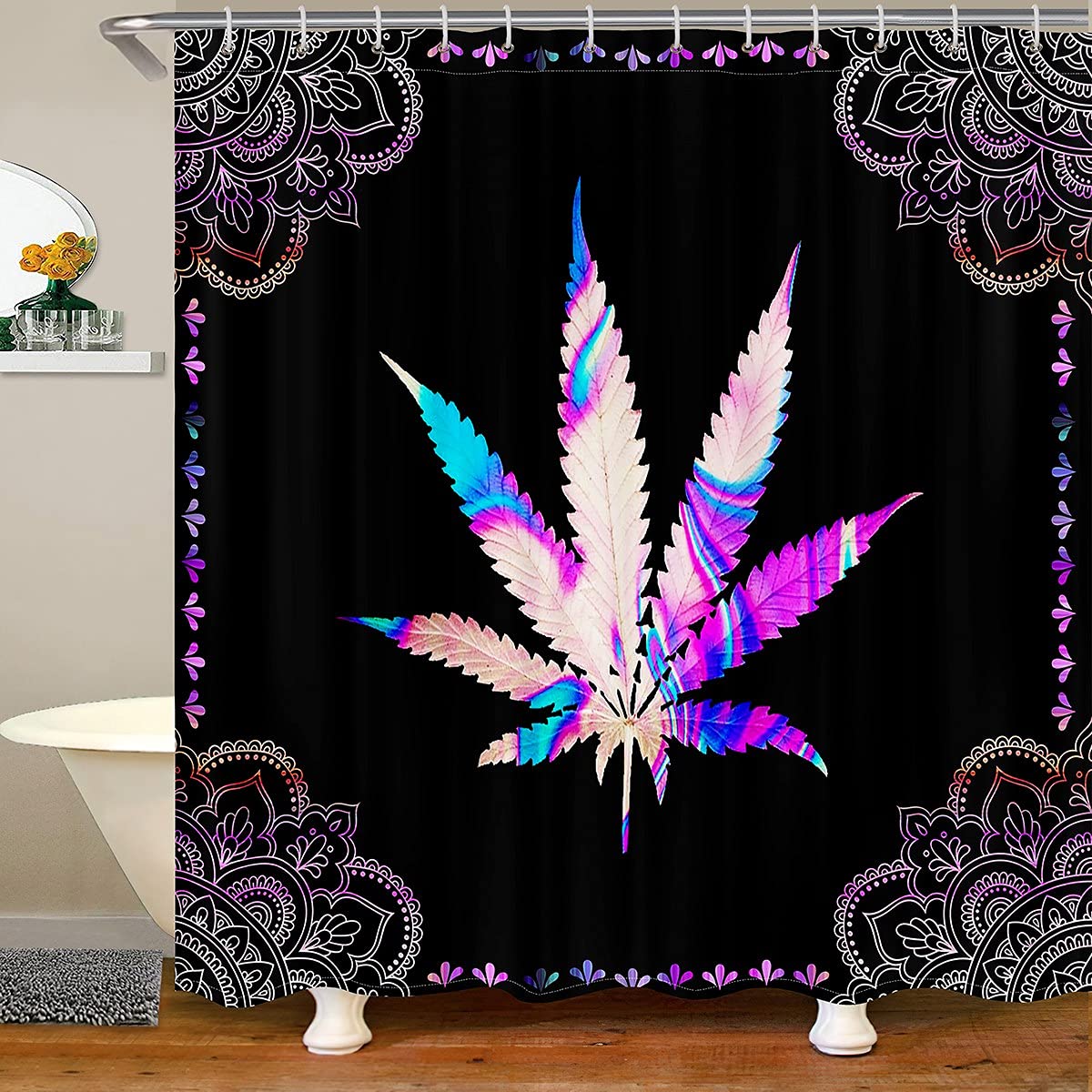 Loussiesd Marijuana Cannabis Leaves Shower Curtain | Boho Waterproof Polyester