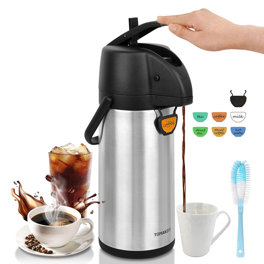 TOMAKEIT 2.5L Thermal Coffee Airpot – Glass Lined Beverage Dispenser