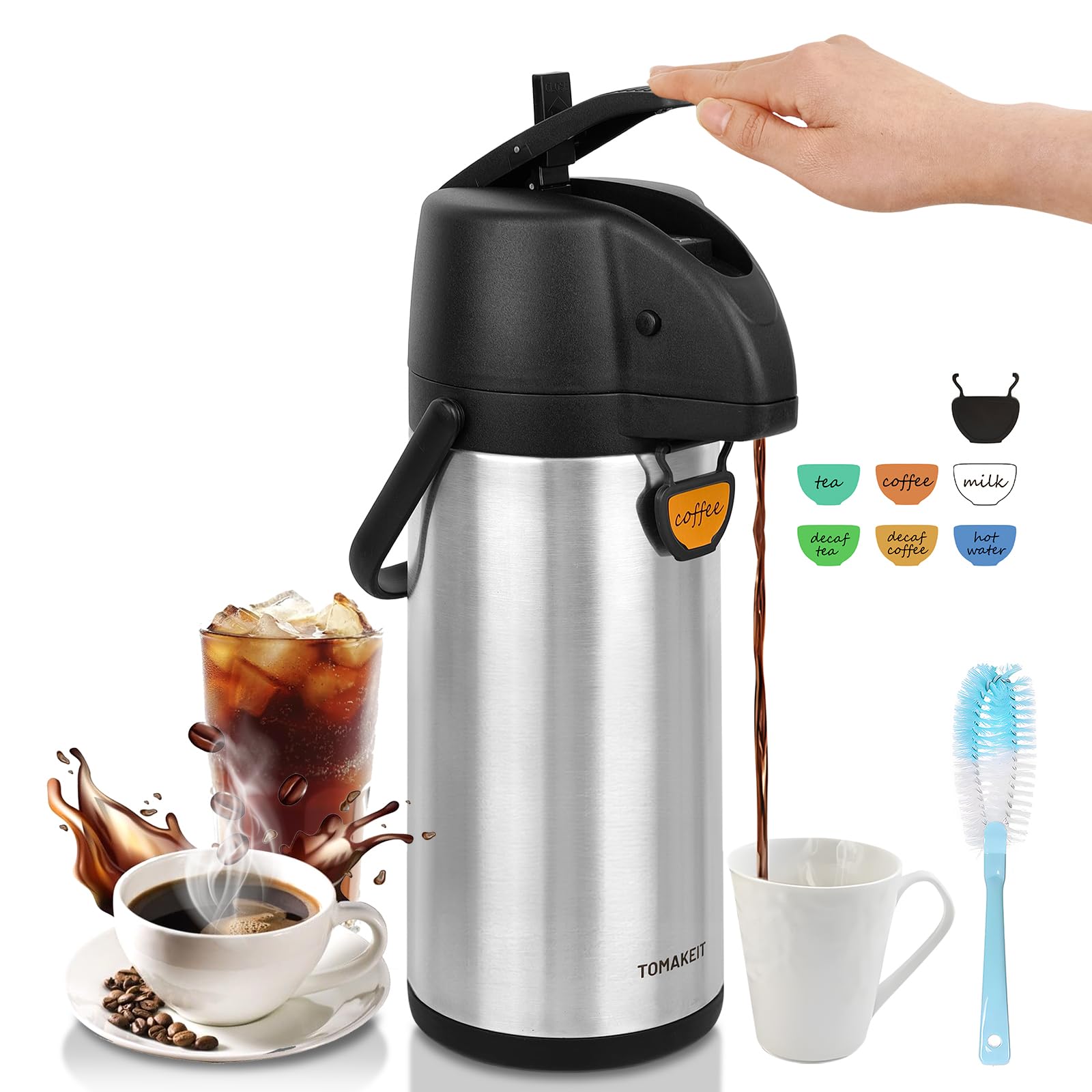 TOMAKEIT 2.5L Thermal Coffee Airpot – Glass Lined Beverage Dispenser