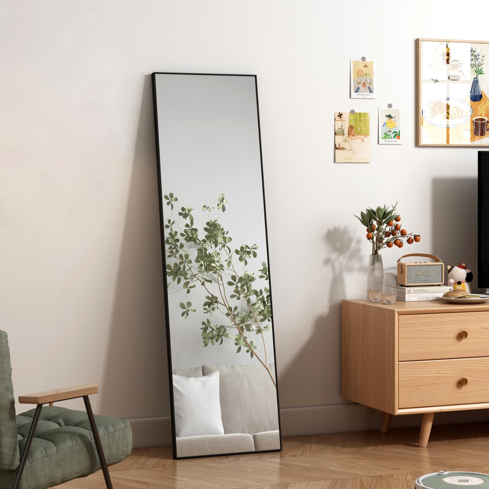 Hoikwo Full Length Standing Mirror | 55x16 Black Frame Wall Mirror