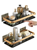 2-Pack Shower Caddy | Rustproof Black & Gold Adhesive Shelf