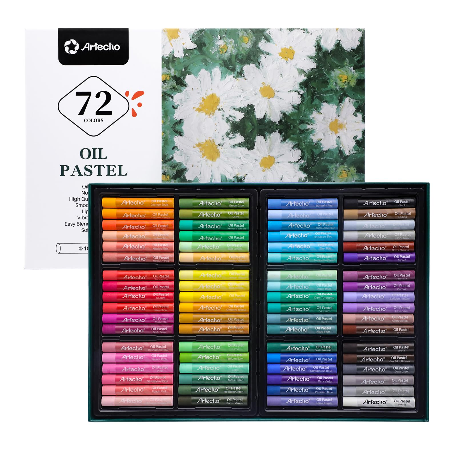 Artecho Soft Oil Pastels Set - 72 Multicolor Drawing Crayons for Artists