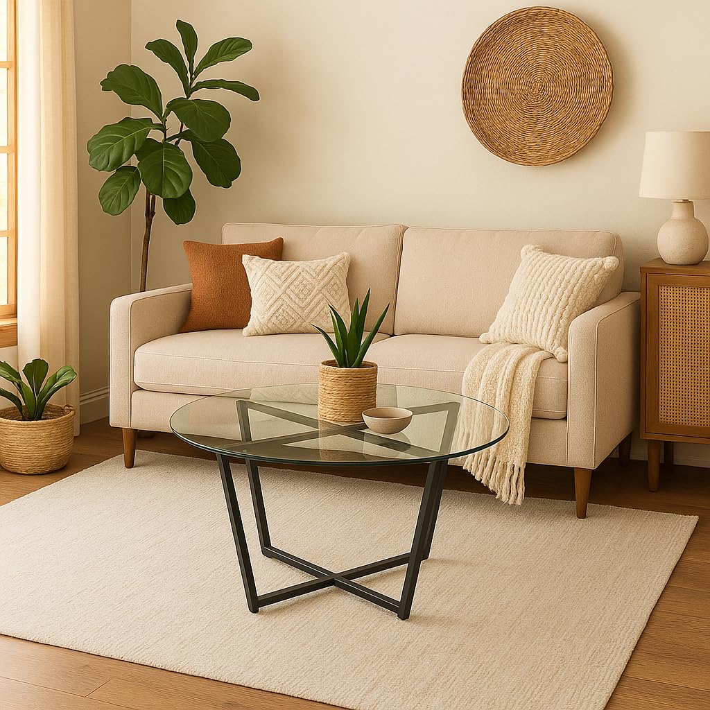 Mango Steam Round Metro Glass Coffee Table/Side Table/for Living Room & Dining Room - Clear Top/Black Base - image 3