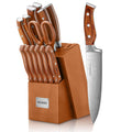 FOHERE 14-Piece Kitchen Knife Set with Self-Sharpening Wooden Block
