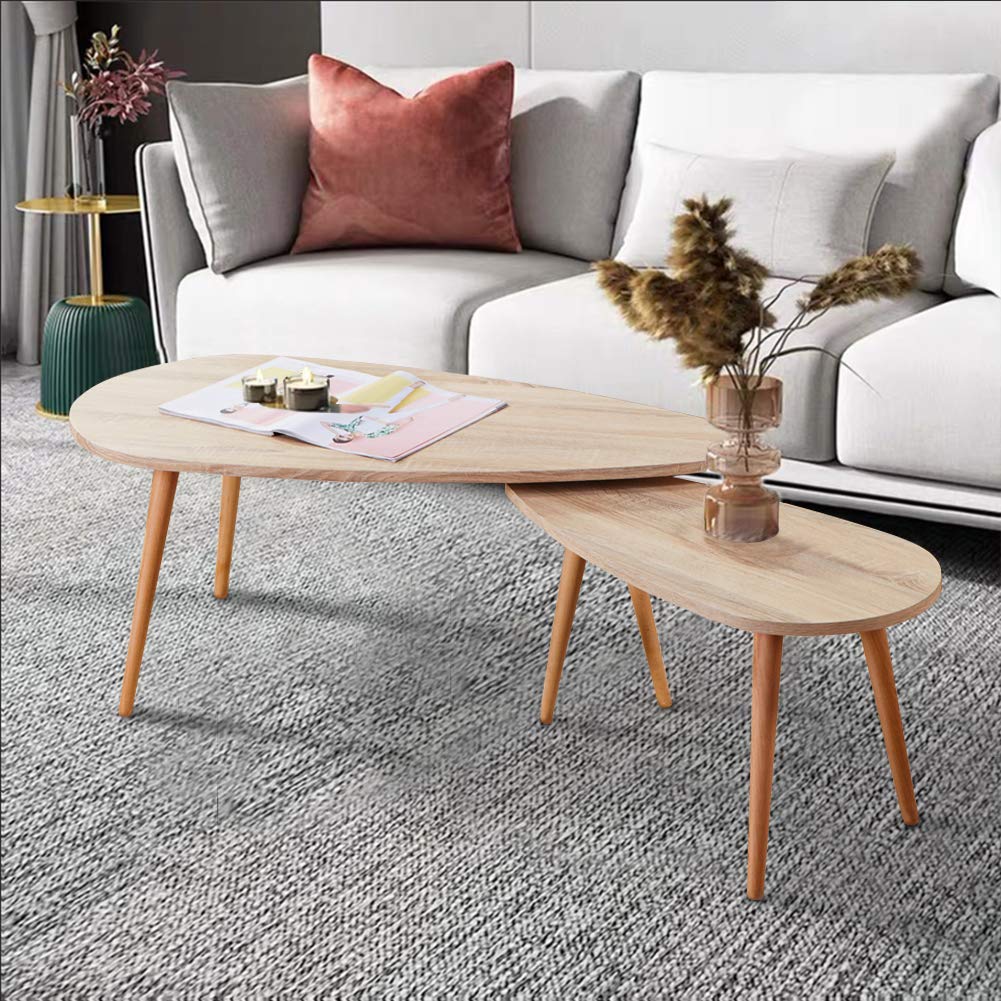 GOLDFAN Nesting Coffee Table Set – Modern Triangle Wood Side Tables
