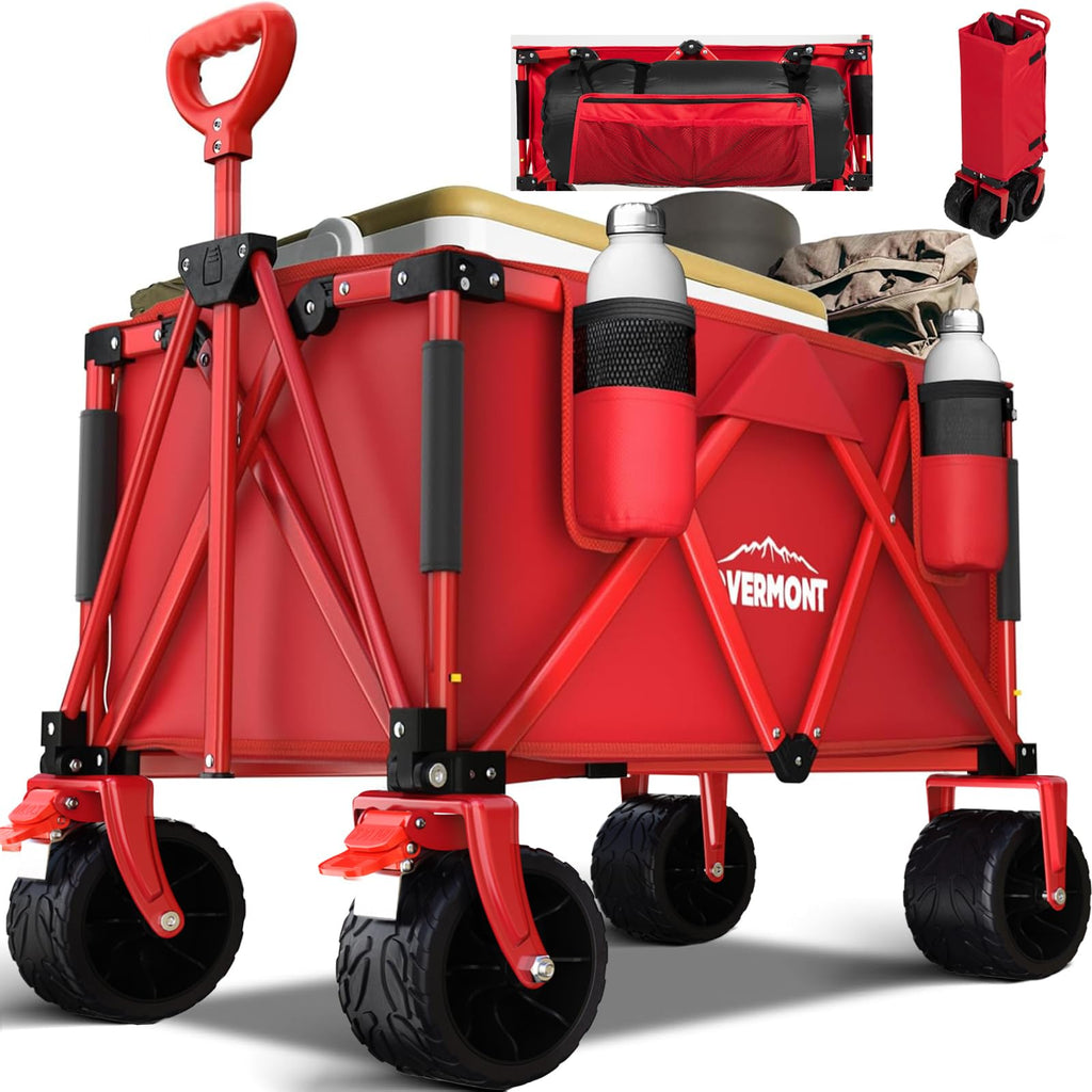 Overmont Heavy Duty Folding Beach Wagon - 150kg All-Terrain Camping Trolley