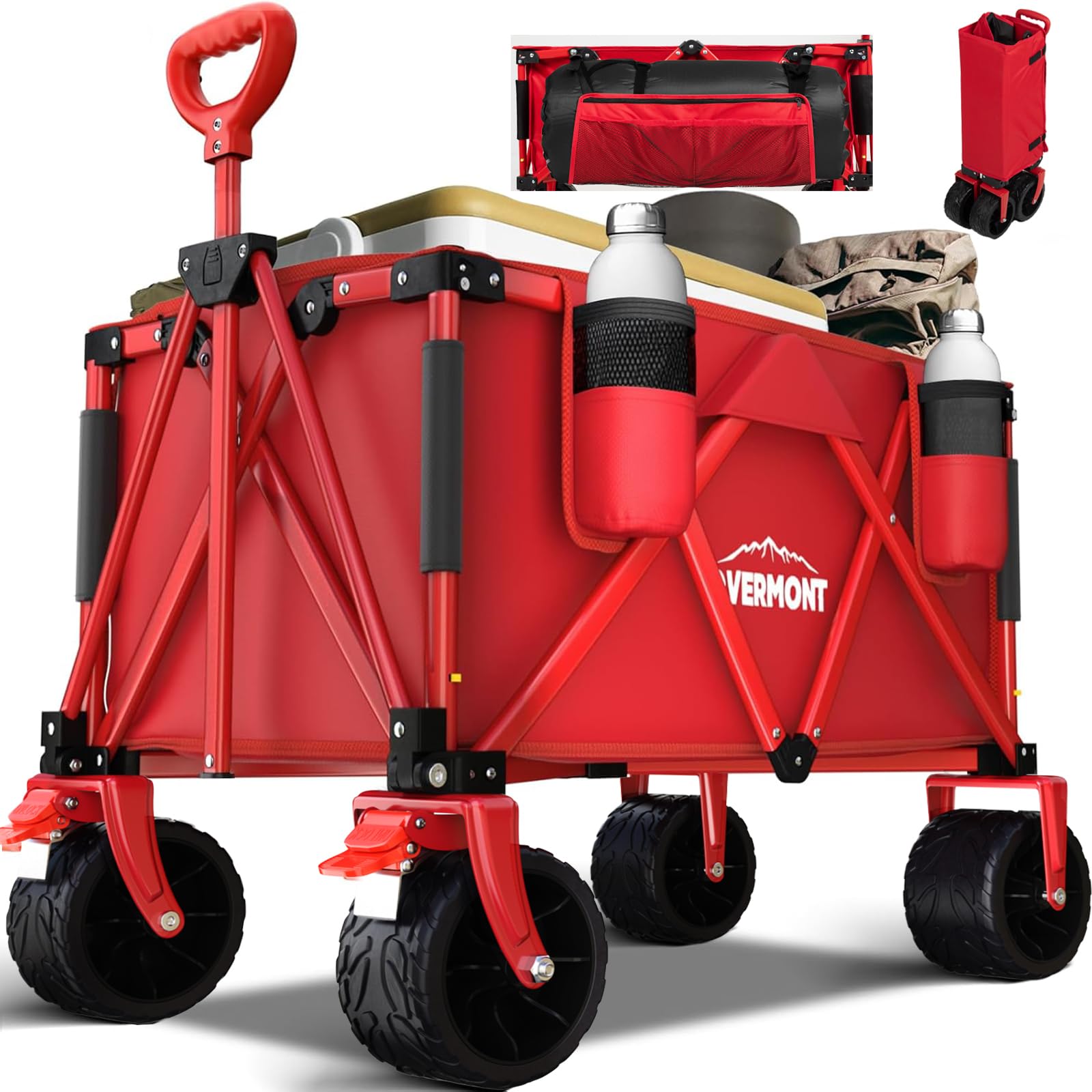 Overmont Heavy Duty Folding Beach Wagon - 150kg All-Terrain Camping Trolley