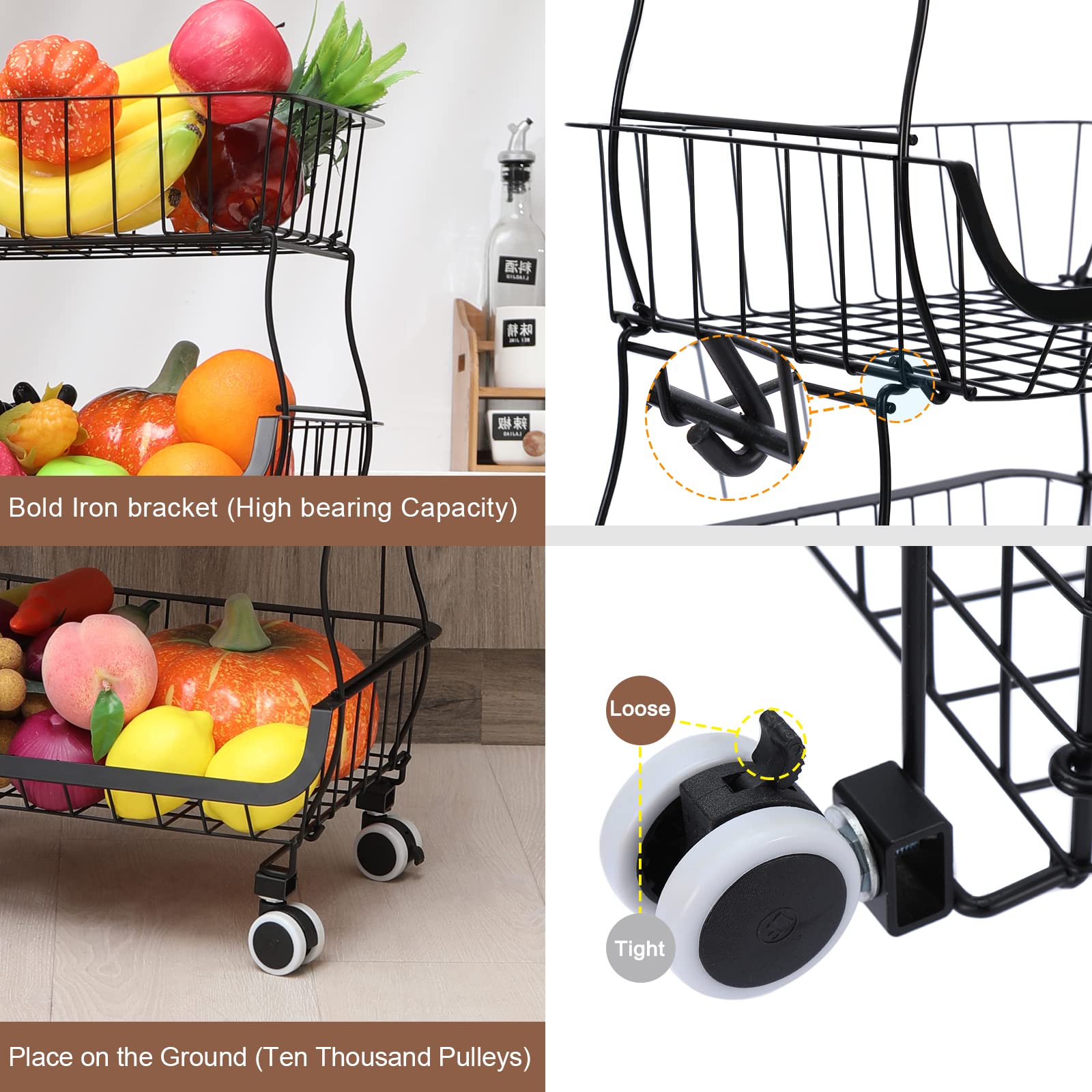 BRIAN & DANY 6-Tier Stackable Vegetable Rack | Rolling Kitchen Cart