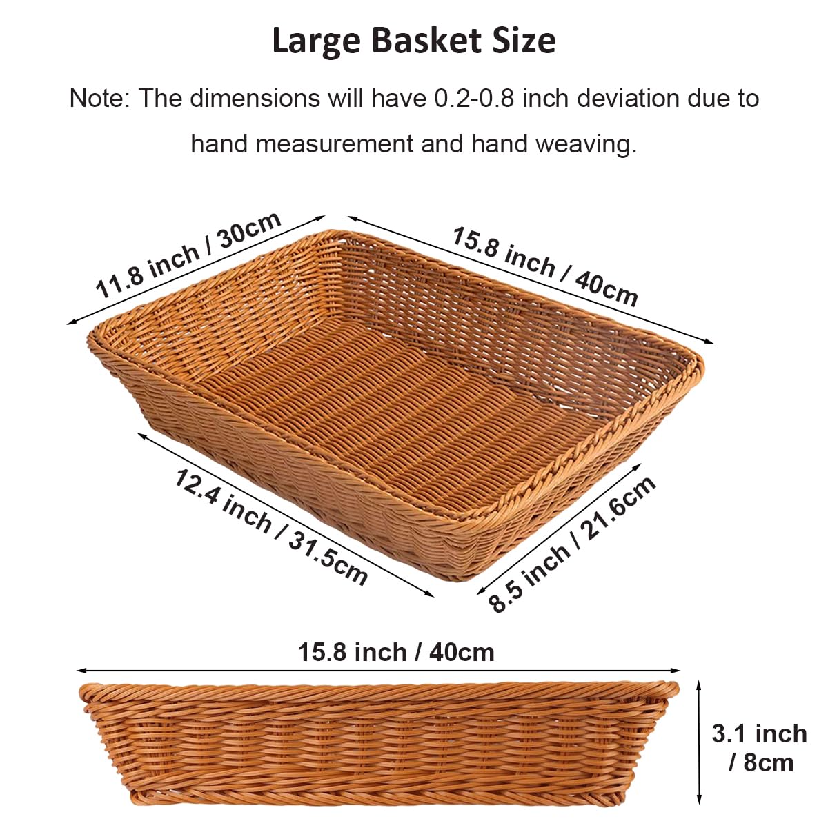 RT&BS 2Pcs Large Wicker Bread Basket Rectangular, Wicker Fruit Basket, Display Baskets for Vegetable, Imitation Rattan Tray - image 2