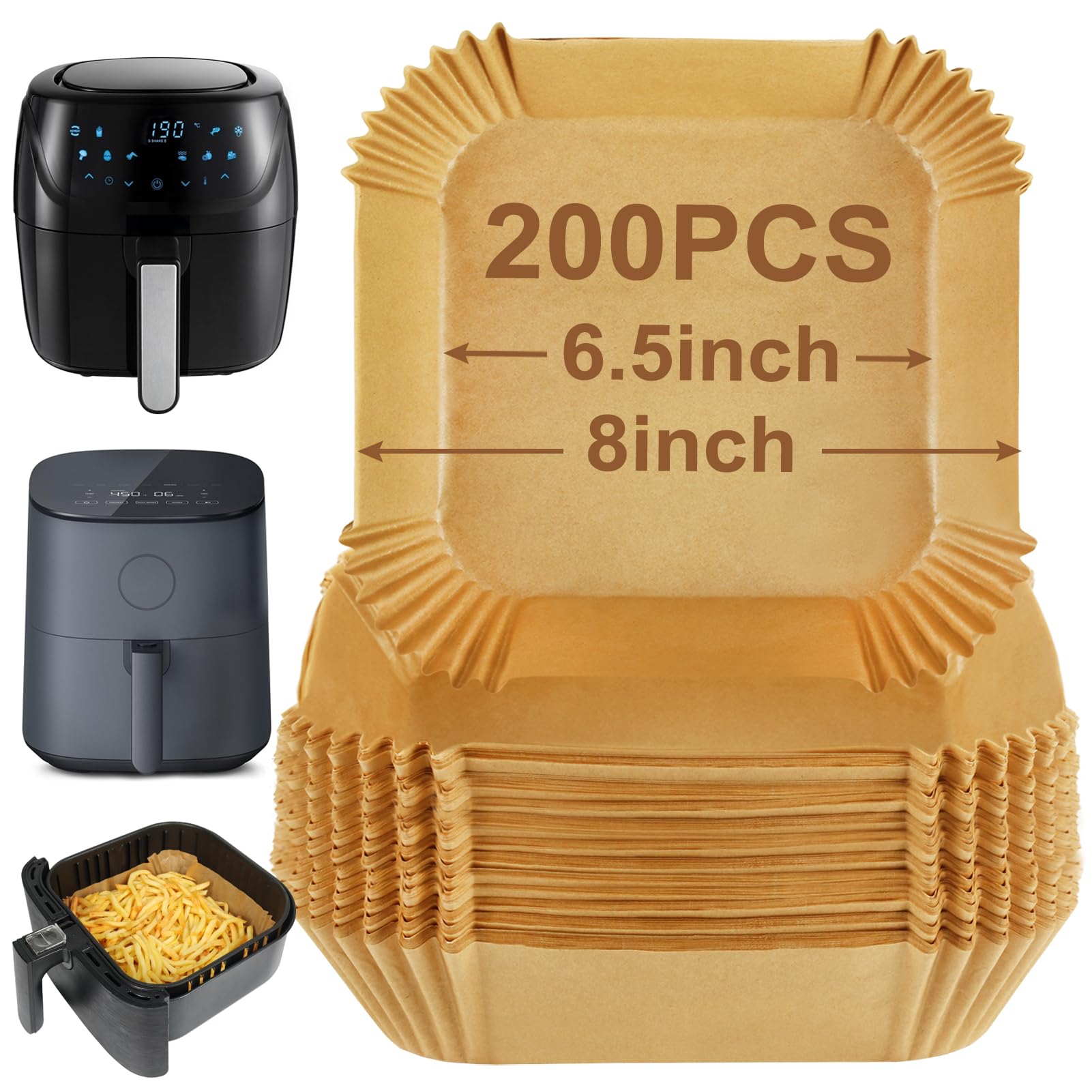 BYKITCHEN 8 Inch Air Fryer Liners – 200pcs Nonstick Parchment Paper