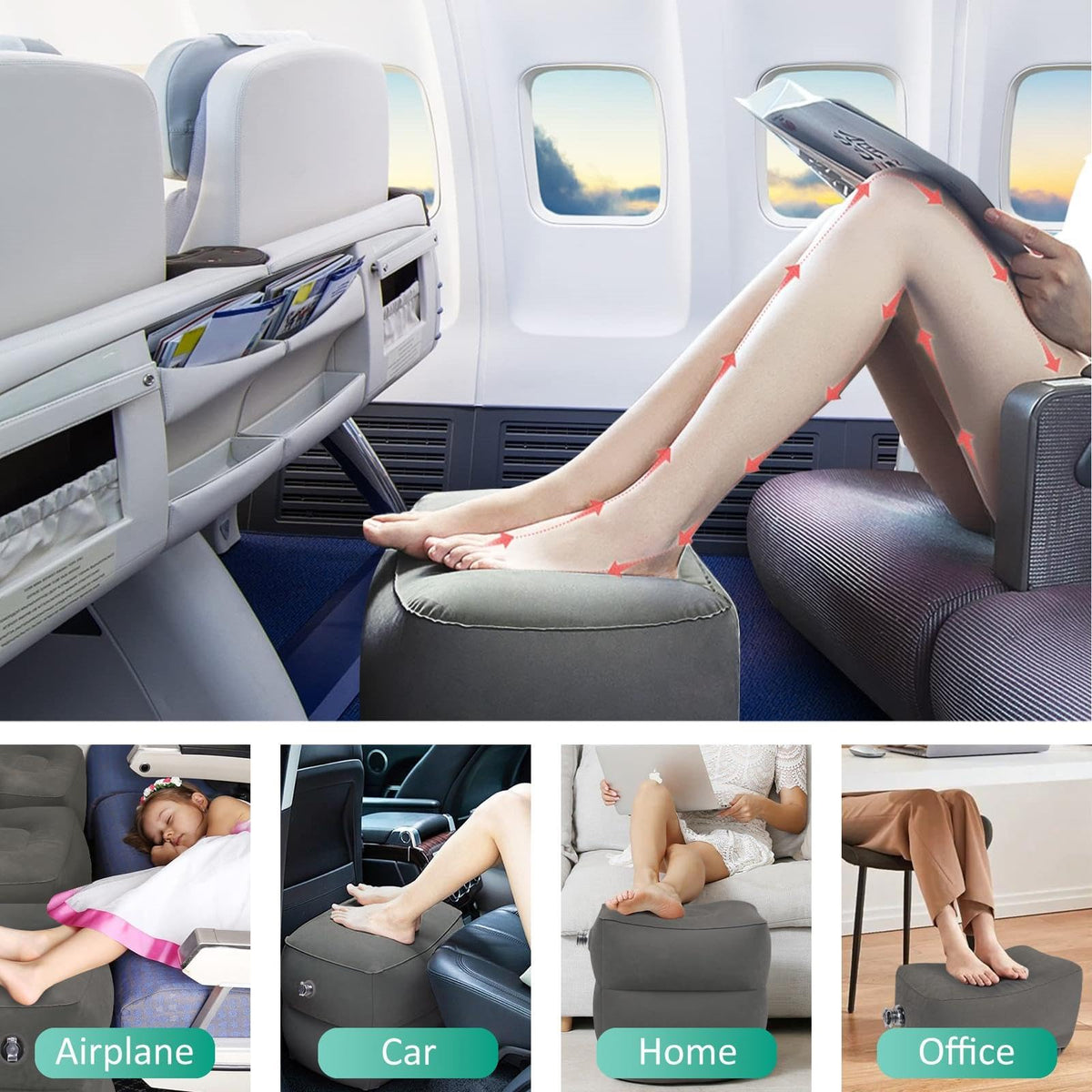 Inflatable Foot Rest Pillow, Airplane Travel Pillow, Multifunctional Adjustable 3 Layers Height Foot Rest - image 2