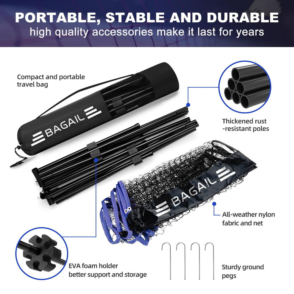 BAGAIL Portable Badminton Net – Height Adjustable Foldable Sports Net