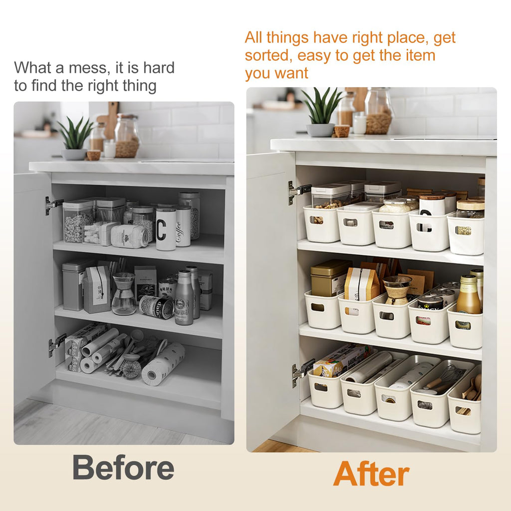 imatenn 8 pack Narrow Storage Box, Plastic Storage Baskets for Shelves, Slim Kitchen Cupboard Organiser Storage Boxes for Bathroom Cabinet, Drawers - image 4