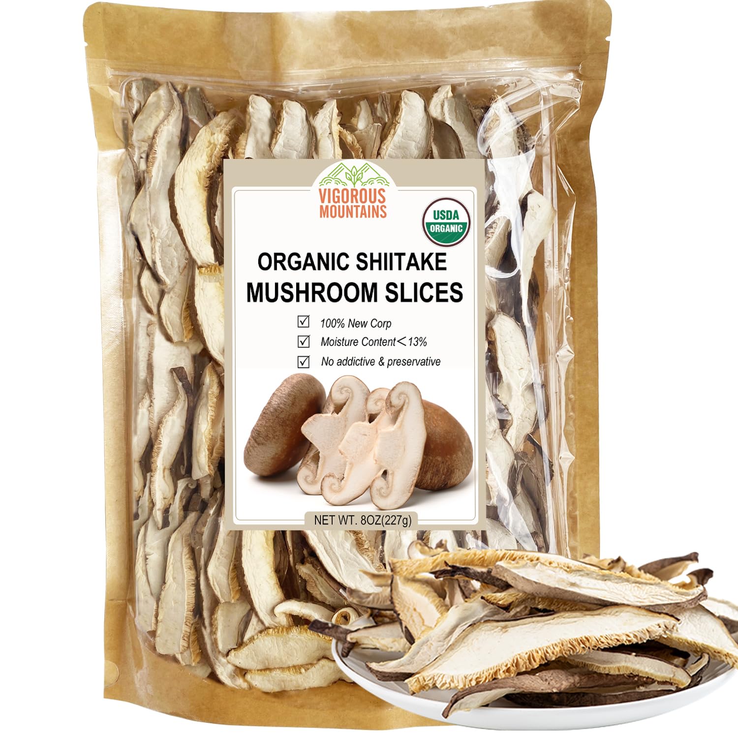 Vigorous Mountains Organic Dried Shiitake Mushrooms Sliced - 8oz
