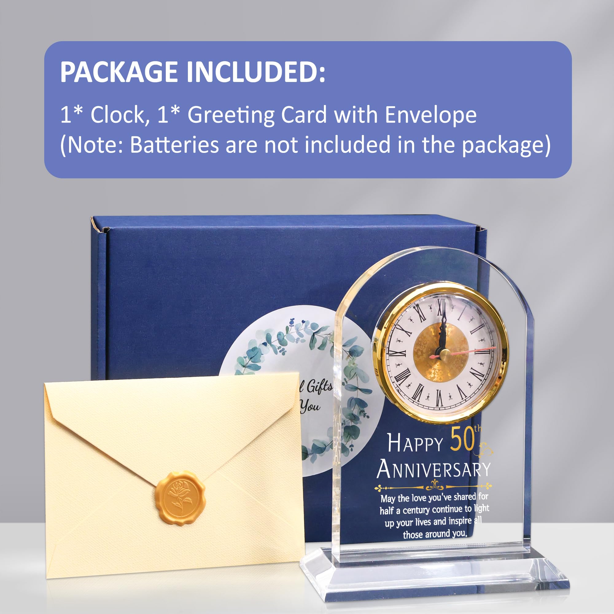 OkiyiD 50th Anniversary Quartz Clock | Golden Acrylic Desk Table Gift