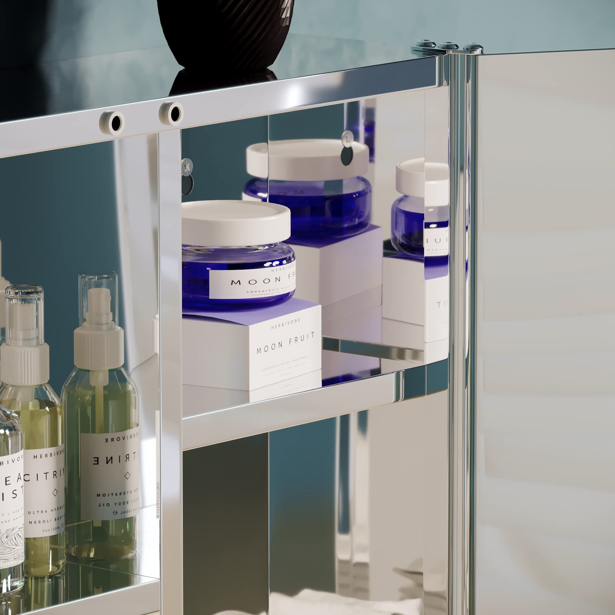Bath Vida Tiano Double Mirror Bathroom Cabinet | Stainless Steel Wall Unit