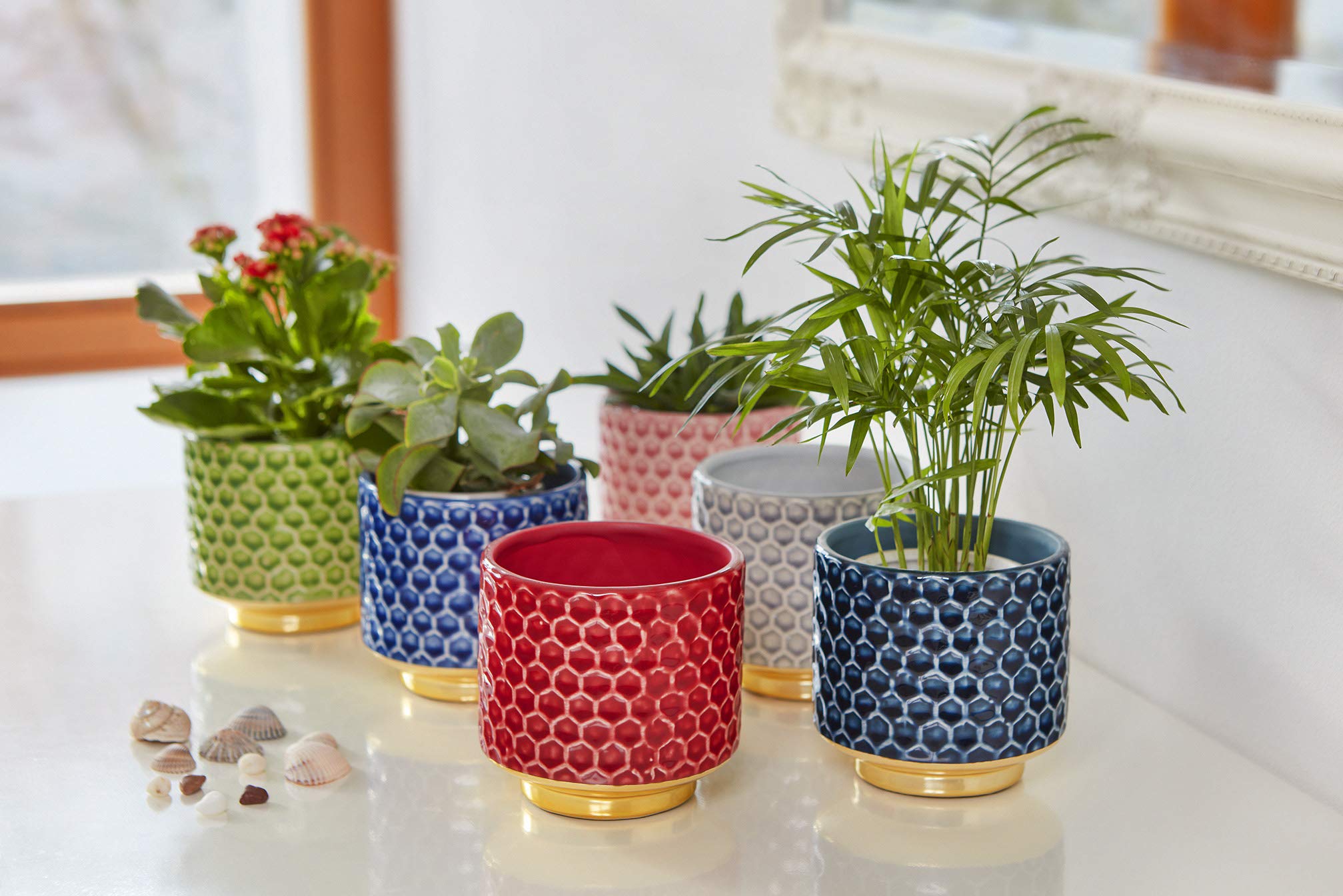 Bloomingville Petrol Stoneware Ceramic Planter - Crackle Glaze Pot