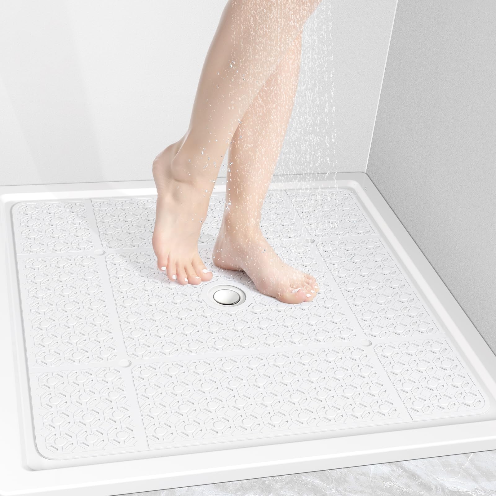 OTHWAY Square Shower Mat – 69x69cm Non-Slip TPE Mat with Suction Cups