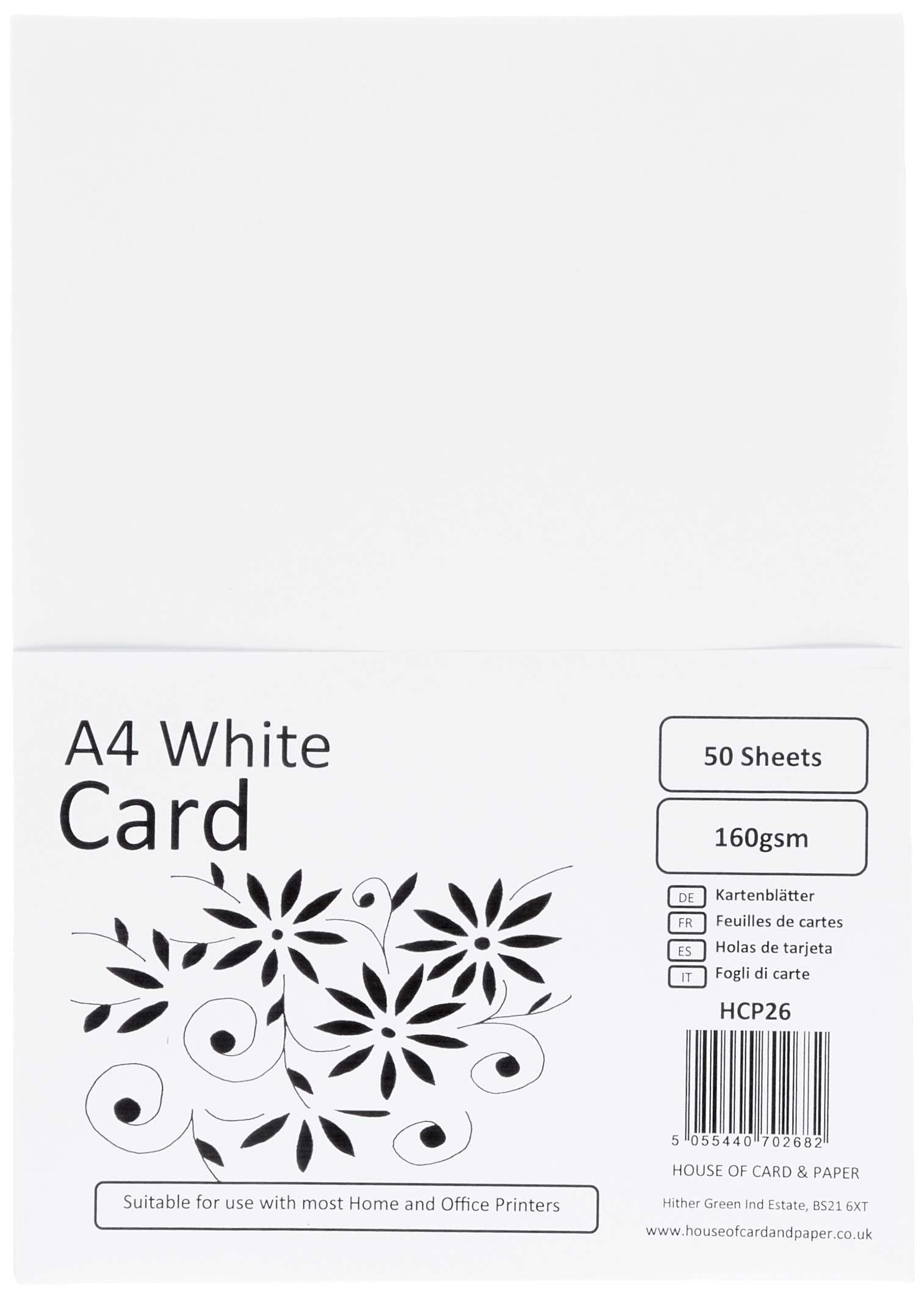 House of Card & Paper A4 White Cardstock 160gsm – 50 Sheet Pack