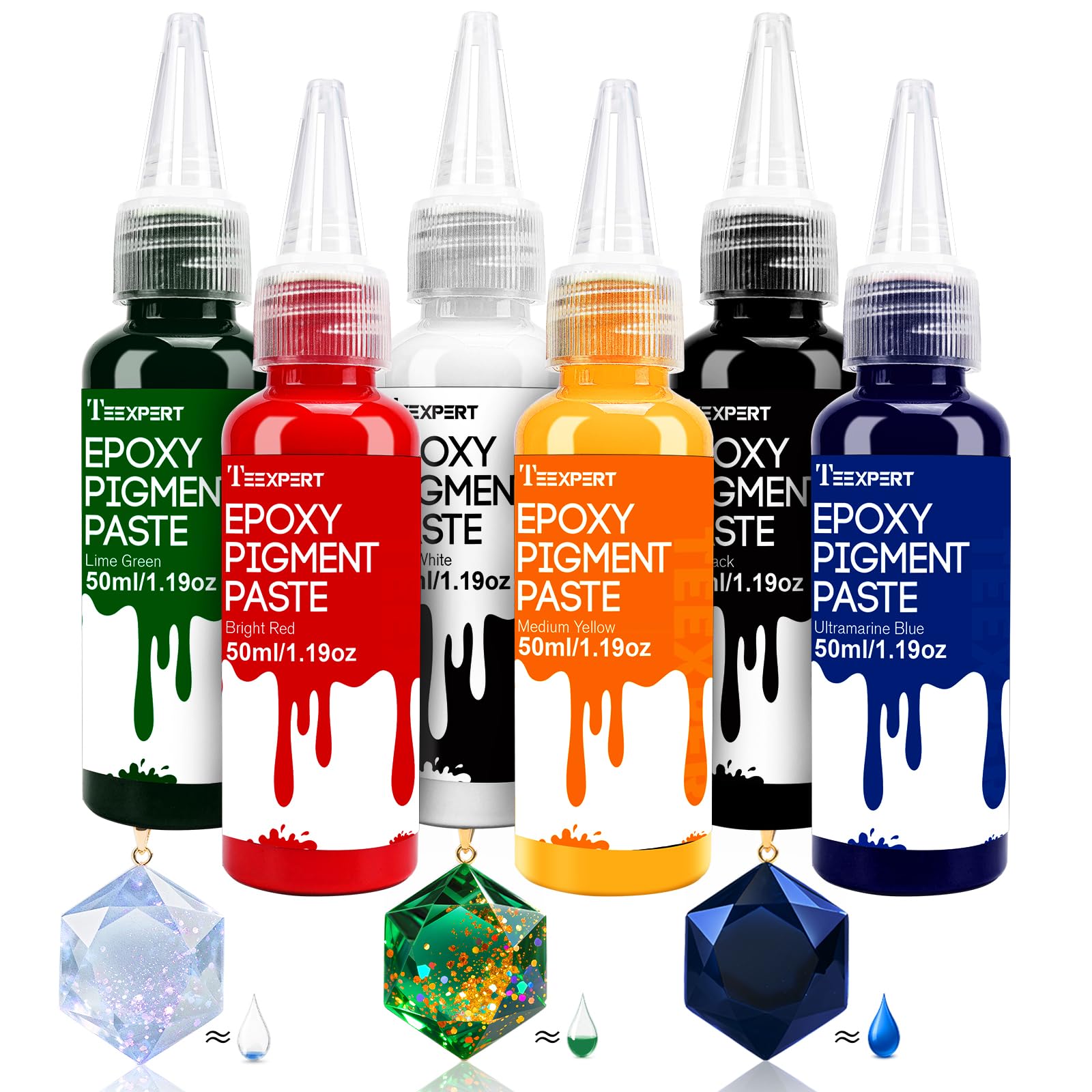 Teexpert Epoxy Resin Pigment Paste - 6 Color Opaque Liquid Dye Set, 300ml