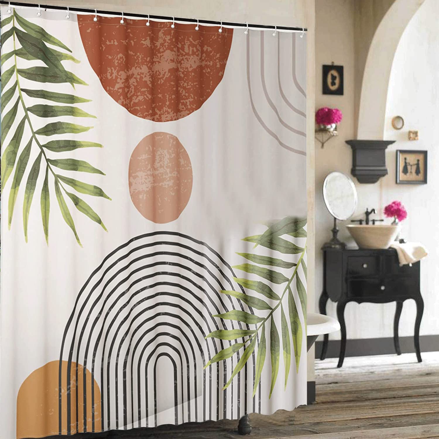 Inshere Boho Shower Curtain | Mid Century Abstract Sun Fabric, 72x72