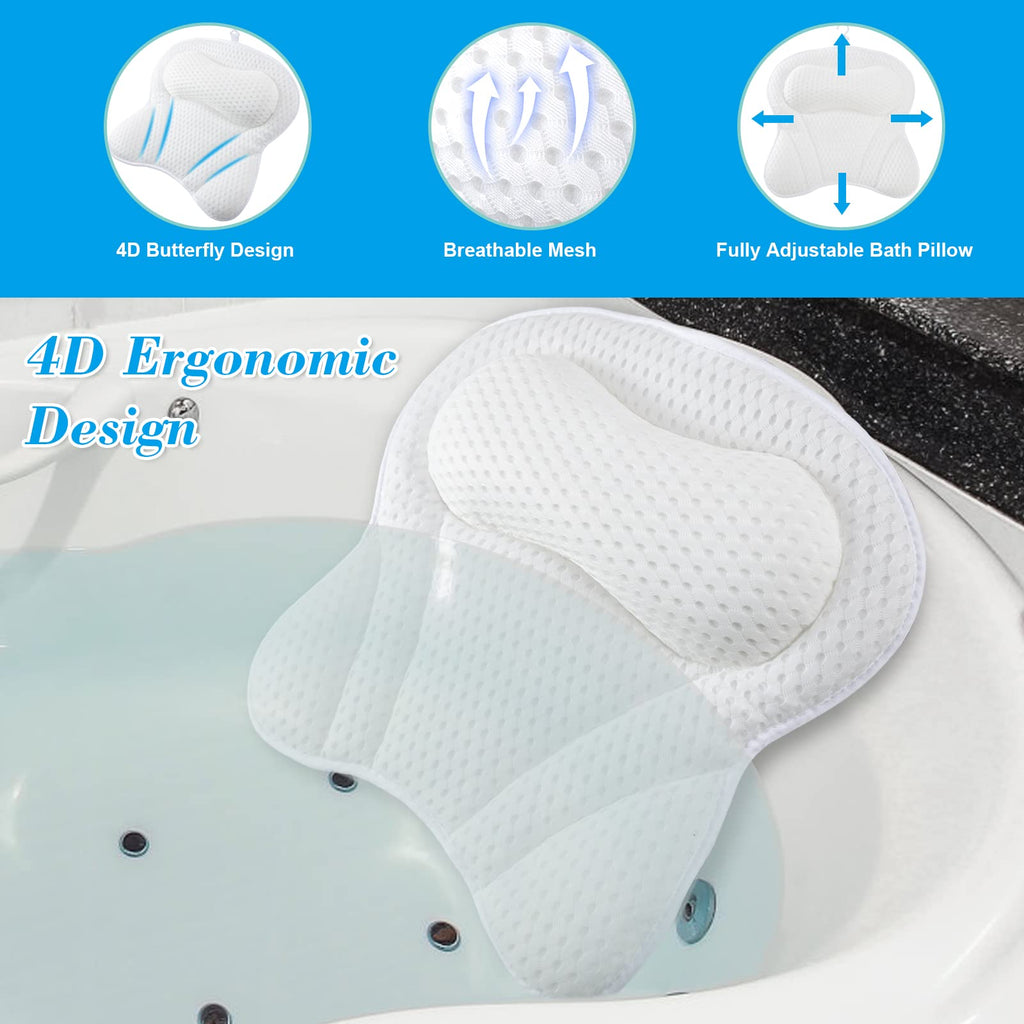 Bath Pillow 4D Ergonomic Bath Pillow Neck and Back Support Bath Cushion Air Mesh Technology Bath Headrest Pillow Bath Pillows with Strong Suction - image 4