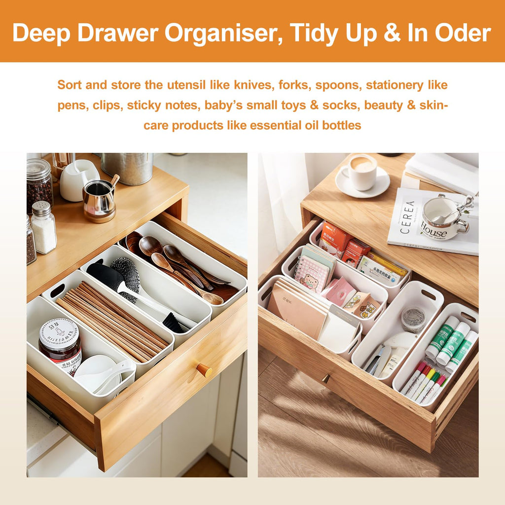 imatenn 8 pack Narrow Storage Box, Plastic Storage Baskets for Shelves, Slim Kitchen Cupboard Organiser Storage Boxes for Bathroom Cabinet, Drawers - image 5