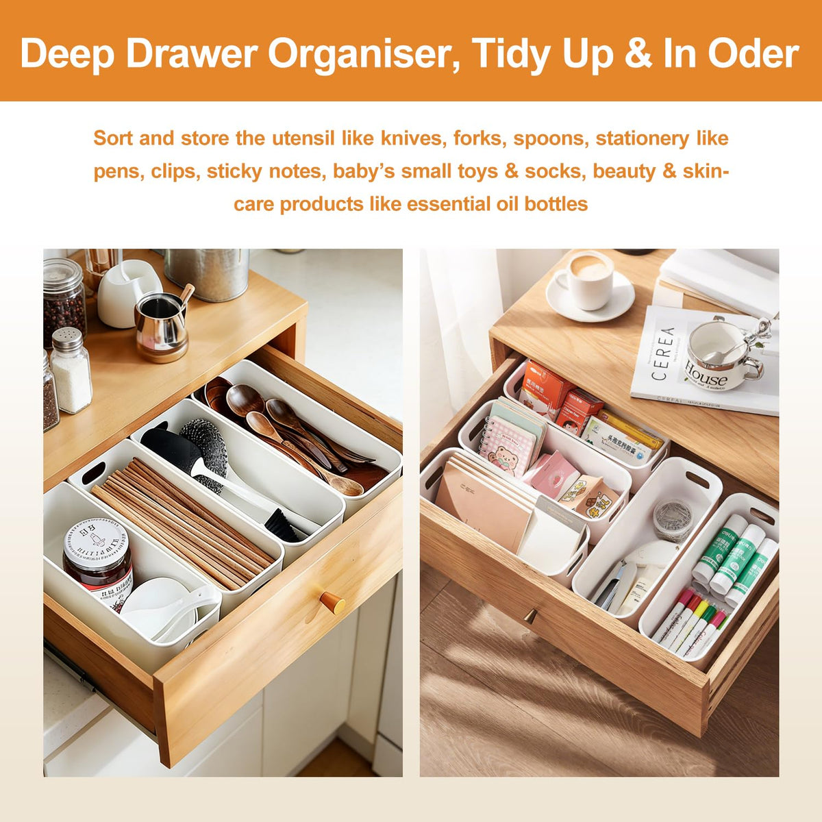 imatenn 8 pack Narrow Storage Box, Plastic Storage Baskets for Shelves, Slim Kitchen Cupboard Organiser Storage Boxes for Bathroom Cabinet, Drawers - image 5