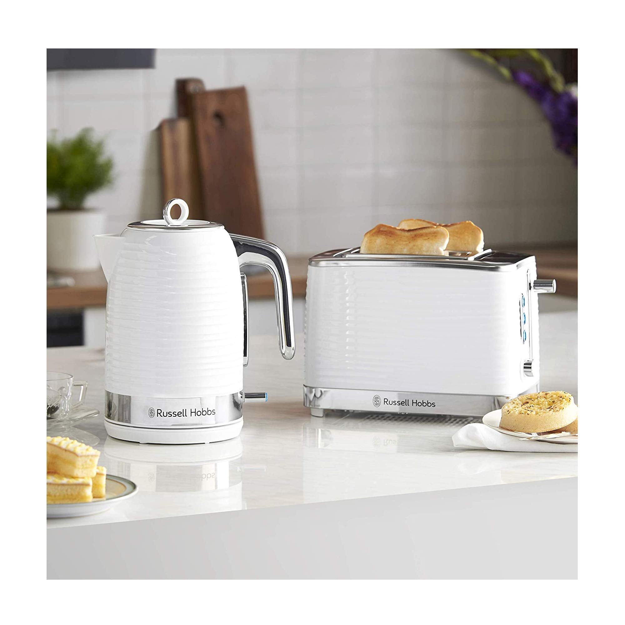 Russell Hobbs Inspire 2-Slice Toaster | High-Gloss White with Wide Slots