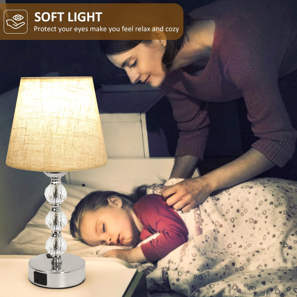 Euxper Crystal Bedside Table Lamps | 3-Way Dimmable Touch Control, Set of 2