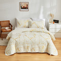 HAVOP King Size Bedspread Set | Gold Marble Printed Beige Microfiber Quilt