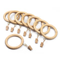 Jolof Store Rosewood Curtain Rings with Clips - 50 Pack Beechwood Finish