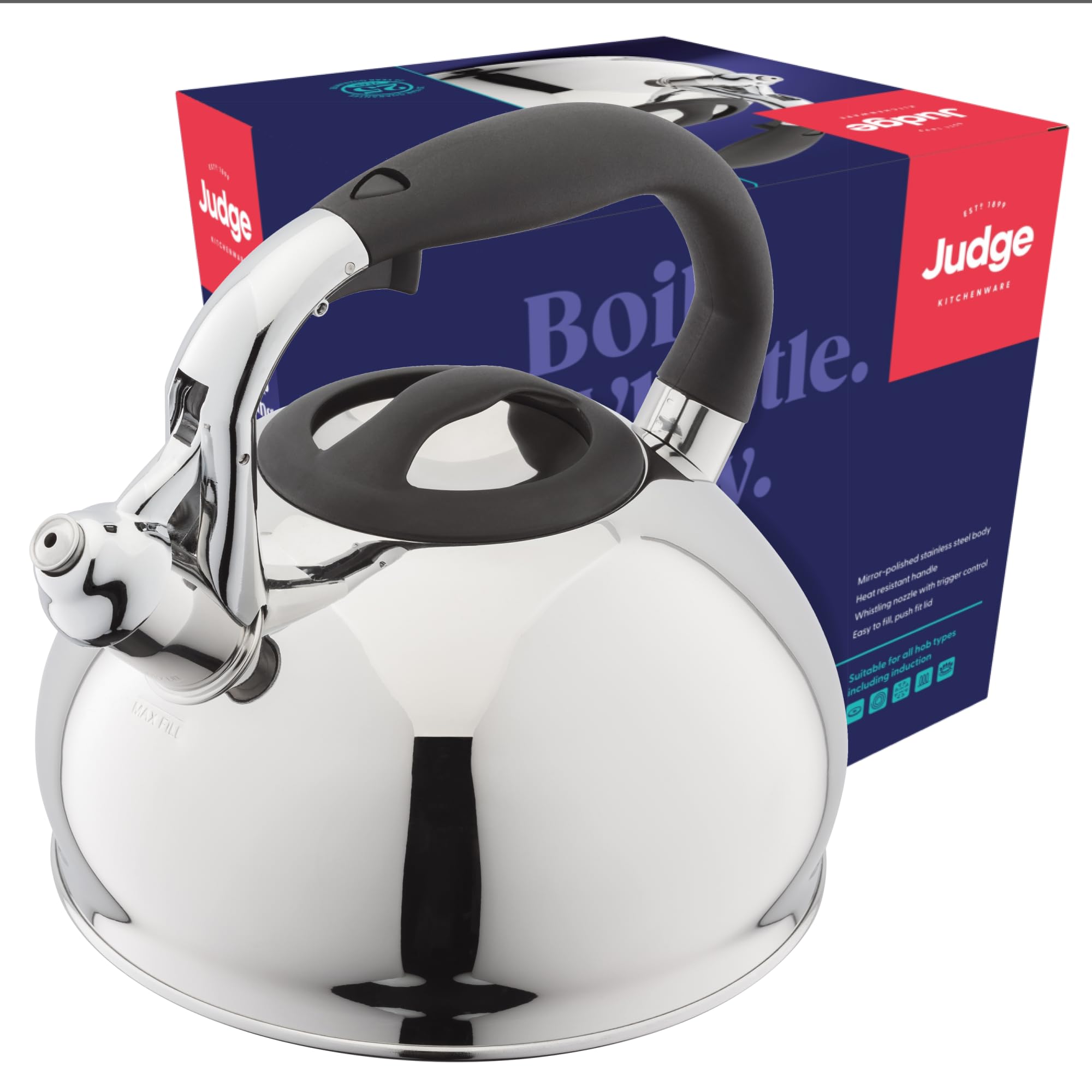 Judge 3L Whistling Stovetop Kettle | 18/10 Stainless Steel Induction Hob