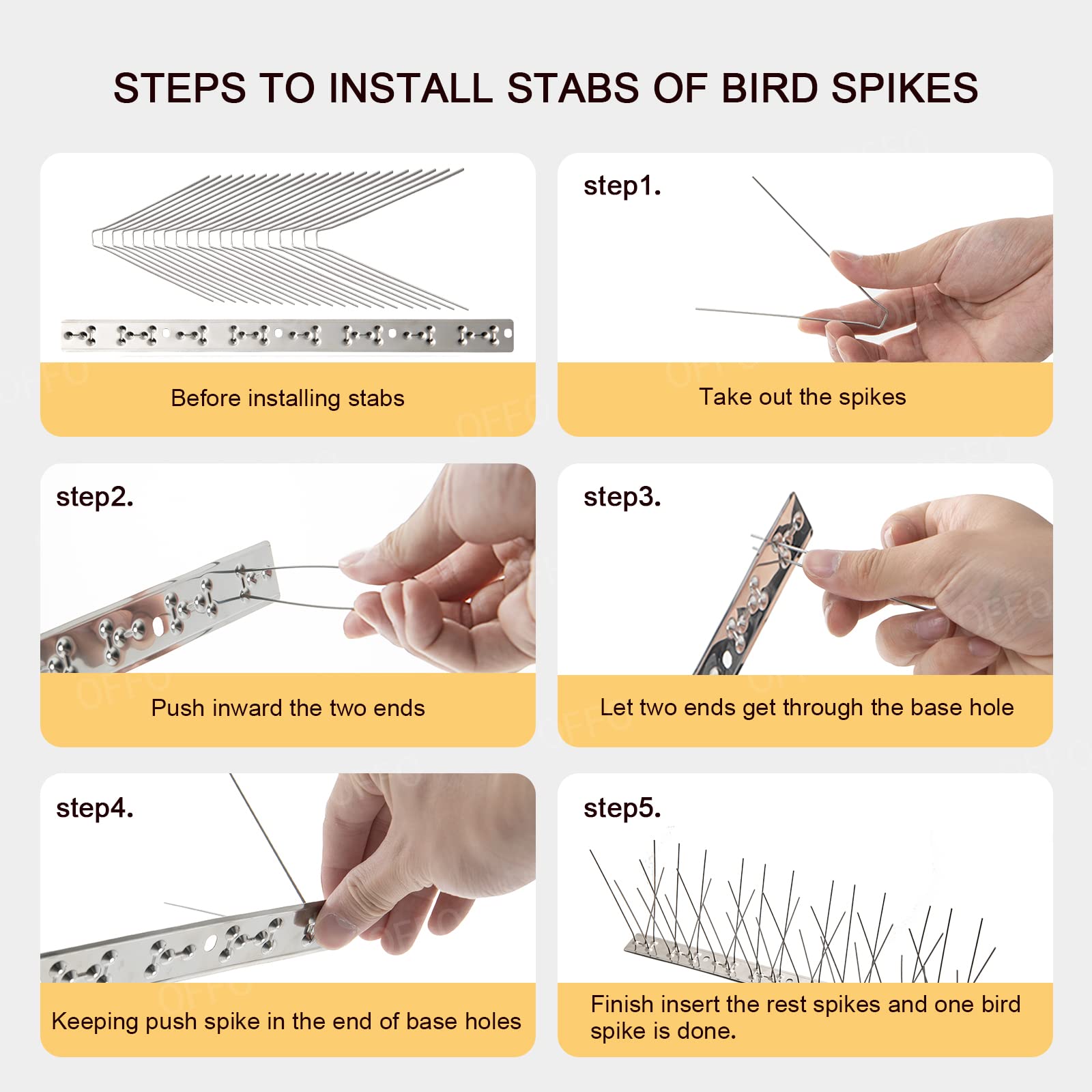 OFFO Stainless Steel Bird Spikes – 16.5m Pigeon Deterrent for Roofs