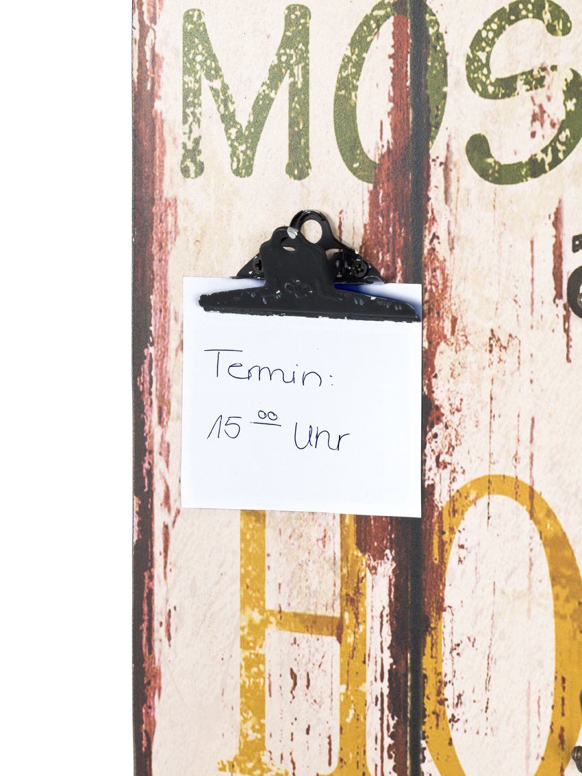 HAKU Mobel Industrial Memoboard with Clock, Key Hooks & Shelf